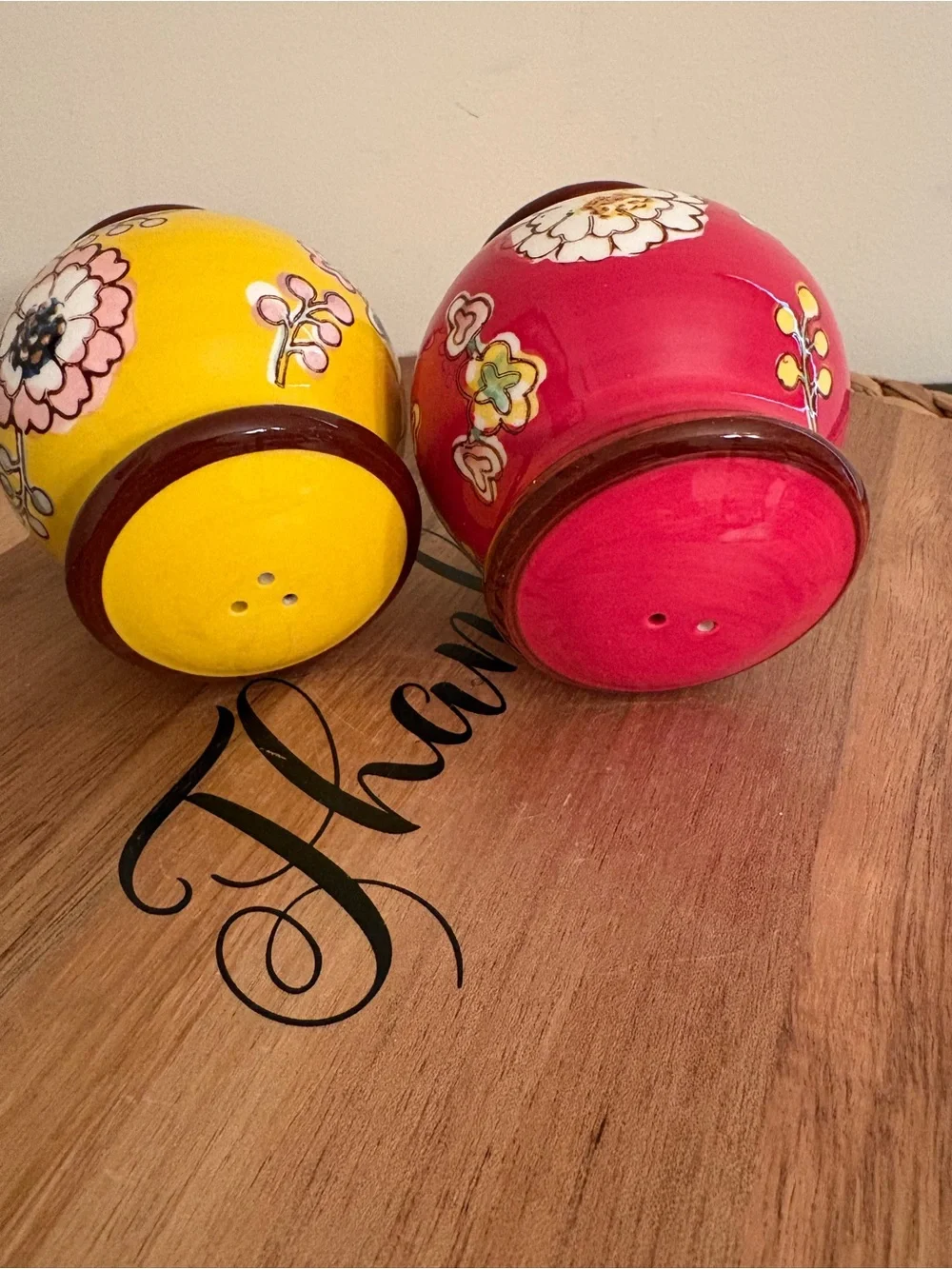 Pier 1 Hand-Painted Yellow and Red Floral Salt & Pepper Shakers